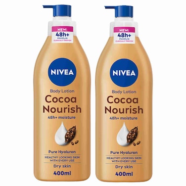 NIVEA Body Lotion for Dry Skin, Cocoa Butter, 48H Deep Moisture Care, 400ml Pack of 2