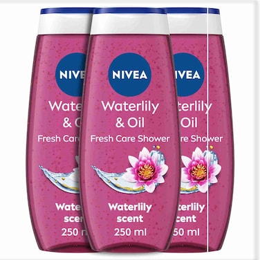 NIVEA Waterlily &amp; Oil Shower Gel, Refreshing Body Wash, Floral Scent, 250ml Pack of 3