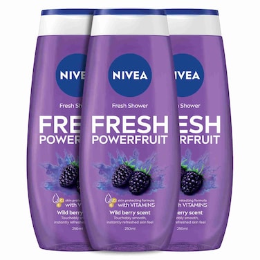 نيفيا فريش باور فروت جل الاستحمام غسول للجسم برائحة التوت الأزرق 250 ملل حزمة من 3