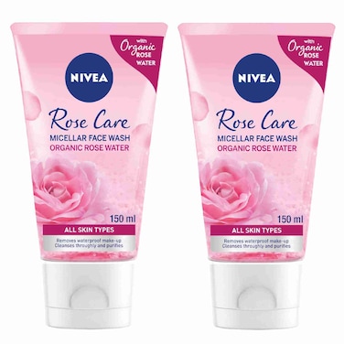 NIVEA Rose Care Micellar Cleansing Face Wash Waterproof Makeup Remover, 150ml Pack of 2