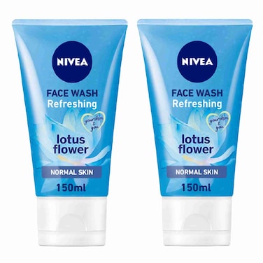 نيفيا غسول الوجه المنعش والمنظف للبشرة العادية برائحة اللوتس، 150 ملل حزمة من قطعتين