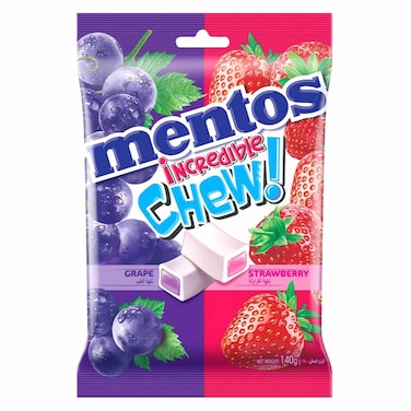 Mentos Incredible Chew! Strawberry and Grape Chewy Sweets Bag, 140g