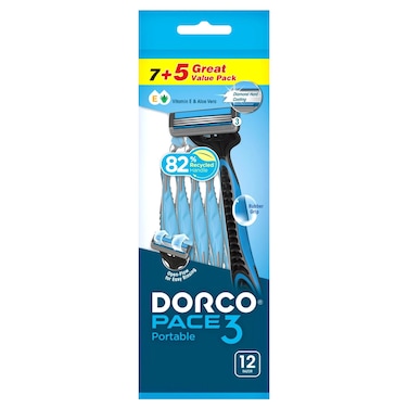 Dorco Pace 3 Razor Handle with 12 Cartridges