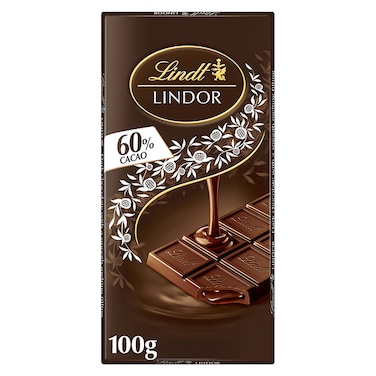 Lindt Lindor 60% Cacao Dark Chocolate Tablet, 100g