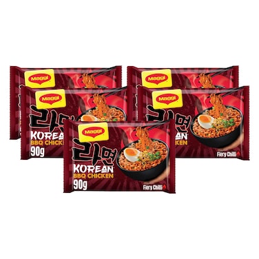 ماغي نودلز سريعة التحضير بالدجاج والفلفل الحار الكوري 90 غرام (حزمة من 5 قطع)