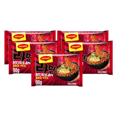 Maggi Korean BBQ Veg Fiery Chilli Instant Noodles, 90g Pack of 5