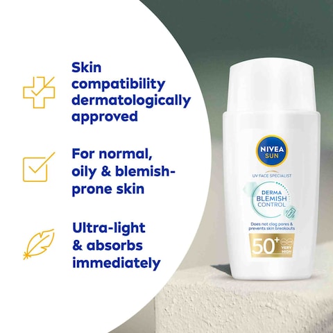 NIVEA Sun UV Face Specialist Derma Skin Fluid, SPF 50+, Combination Skin, 40ml