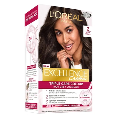 L'Oreal Paris Excellence Creme Triple Care Hair Colour, 2 Black Brown