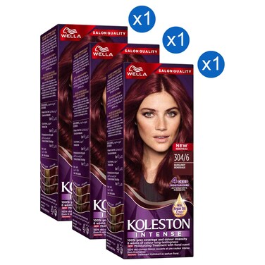 Wella Koleston Intense Hair Colour, 304/6 Burgundy, 110ml Pack of 3