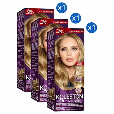 Wella Koleston Intense Hair Colour, 308/1 Light Ash Blonde, 110ml Pack of 3