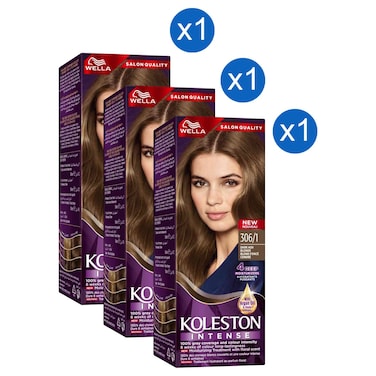 Wella Koleston Intense Hair Colour, 306/1 Dark Ash Blonde, 110ml Pack of 3