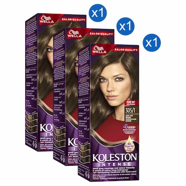 Wella Koleston Intense Hair Colour, 305/1 Light Ash Brown, 110ml Pack of 3