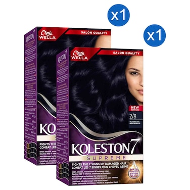 Wella Koleston 7 Supreme Hair Colour Cream Kit, 2/8 Blue Black, 135ml Pack of 2