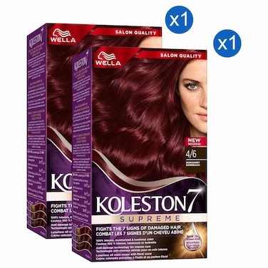ويلا كولستون 7 سوبريم مجموعة كريم تلوين الشعر 4/6 عنابي 135 ملل حزمة من قطعتين