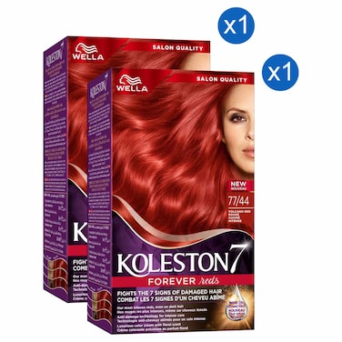 Wella Koleston 7 Supreme Forever Reds Hair Colour Cream Kit, 77/44 Volcano Red, 135ml Pack of 2