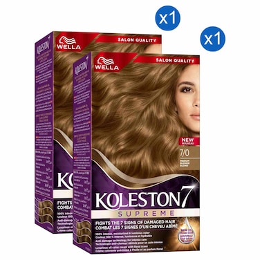 Wella Koleston 7 Supreme Hair Colour Cream Kit, 7/0 Medium Blonde, 135ml Pack of 2