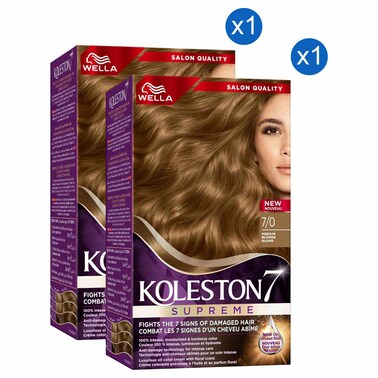 Wella Koleston 7 Supreme Hair Colour Cream Kit, 7/0 Medium Blonde, 135ml Pack of 2