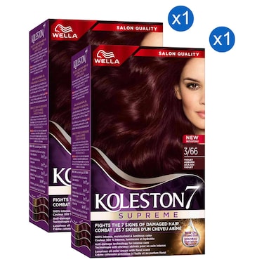 Wella Koleston 7 Supreme Hair Colour Cream Kit, 3/66 Vibrant Auburn, 135ml Pack of 2
