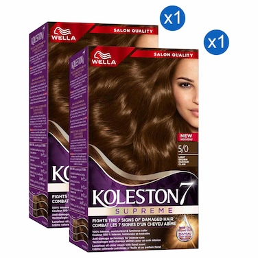 Wella Koleston 7 Supreme Hair Colour Cream Kit, 5/0 Light Brown, 135ml Pack of 2