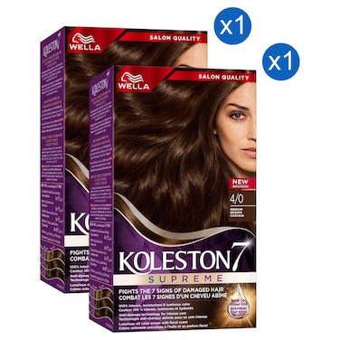 ويلا كولستون 7 سوبريم مجموعة كريم تلوين الشعر، 4/0 بني متوسط، 135 ملل، حزمة من 2
