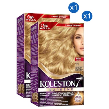 Wella Koleston 7 Supreme Hair Colour Cream Kit, 9/1 Special Light Ash Blonde, 135ml Pack of 2