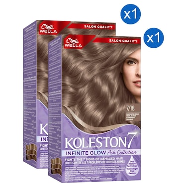Wella Koleston 7 Supreme Infinite Glow Ash Collection Permanent Hair Colour, 7/18 Illuminated Medium Pearl Blonde, 135ml Pack of 2