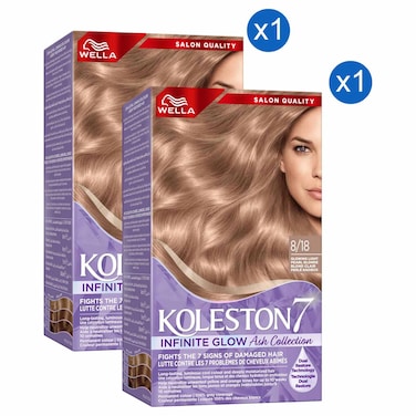 Wella Koleston 7 Supreme Infinite Glow Ash Collection Permanent Hair Colour, 8/18 Glowing Light Pearl Blonde, 135ml Pack of 2