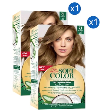 Wella Soft Colour Natural Hair Colour, 71 Ash Blonde, Pack of 2