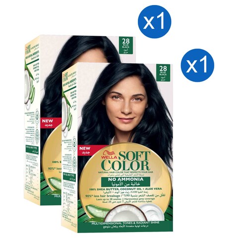 Wella Soft Colour Natural Hair Colour, 28 Blue Black, Pack of 2