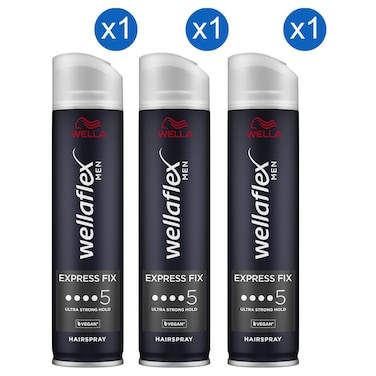 Wella Wellaflex Express Fix Ultra Strong Hold Hairspray for Men, 250ml Pack of 3