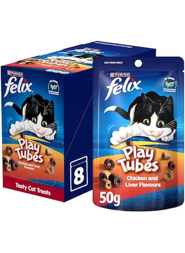 Felix Purina PlayTubes Chicken &amp; Liver Cat Treats 50g, Pack of 8