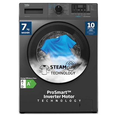 Beko 7 kg Front Load Washing Machine, 1200 RPM, 15 Programmes, Quick wash 14/28 Minutes,10 Years Warranty on ProSmart Inverter Motor, WCV7612UMG(Grey)