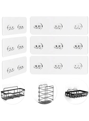 HdFShJjH Shower Caddy Adhesive Replacement, 6pcs Adhesive Shower Caddy Shelf Adhesive, Strong Adhesive Hooks, No Drilling Shower Shelves for Bathroom, Kitchen, Soap Holder
