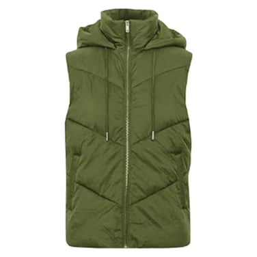 Sleeveless Puff Jacket with Hoodie for Women, Extra Small-Double Extra Large, Khaki