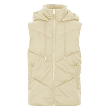 Sleeveless Puff Jacket with Hoodie for Women, Extra Small-Double Extra Large, Cream