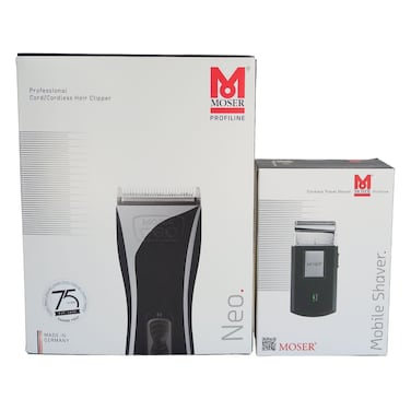 Moser Neo Beard Trimmer 1886-0151, Black with Mobile Shaver 3615-0052B, Black