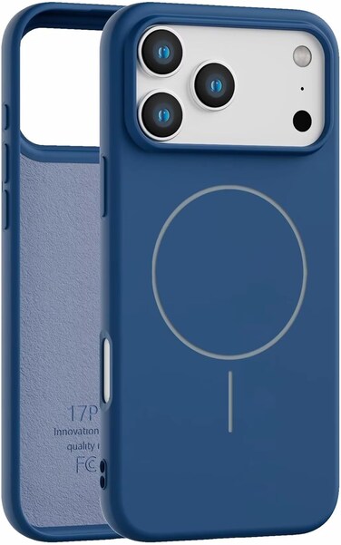 غطاء سيليكون مغناطيسي فاخر متوافق مع سلسلة iPhone 17 Pro Max أزرق داكن - مقاوم للصدمات، نحيف، ناعم الملمس مع دعم الشحن اللاسلكي المغناطيسي