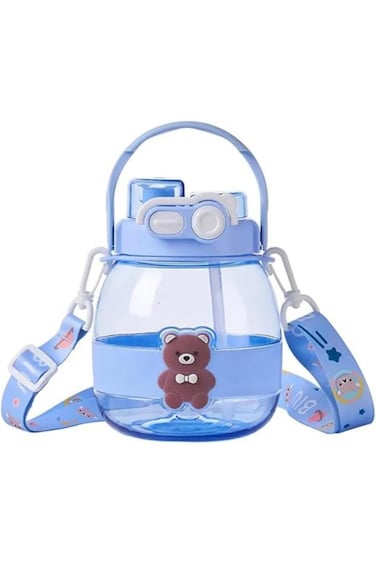 Cute 1200ml bear water bottle with straw for kids&mdash;fun, BPA-free double drink cup for summer sips