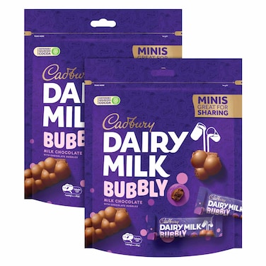 Cadbury Dairy Milk Bubbly Milk Chocolate Minis Sharing Bar, 156g Pack of 2