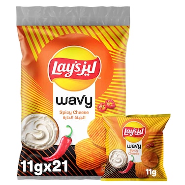 Lay&rsquo;s Wavy Potato Chips Spicy Cheese 11g Pack of 21