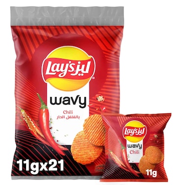Lay&rsquo;s Wavy Potato Chips Chilli 11g Pack of 21