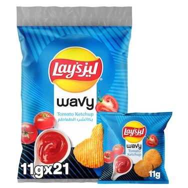 Lay&rsquo;s Wavy Potato Chips Tomato Ketchup 11g Pack of 21