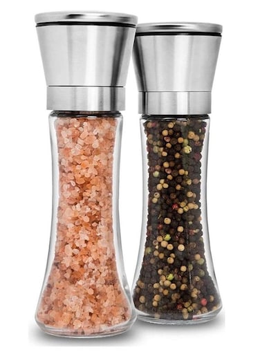 Pack Of 2 Salt And Pepper Grinder Set Clear/Silver