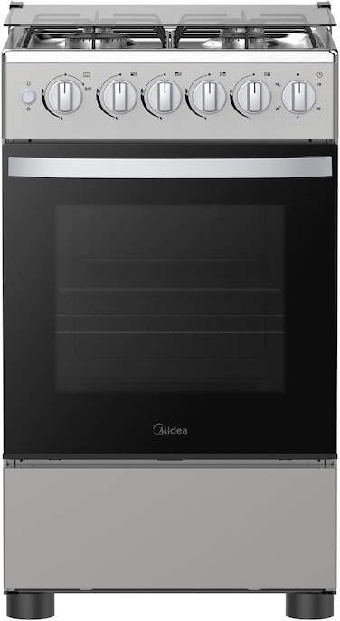 Midea 50x55cm Freestanding Cooker, Full Gas Cooking Range With 4 Burners, Stainless Steel, Automatic Ignition &amp; Full Safety, Cast Iron Pan Support, Heat Resistant Knobs - MFO-MG20TESS-FFD