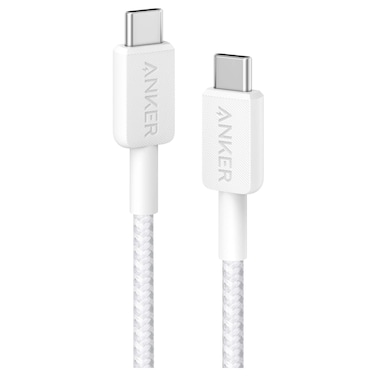 Anker 322 Braided USB-C to USB-C Data Sync and Charging Cable, White, 3ft