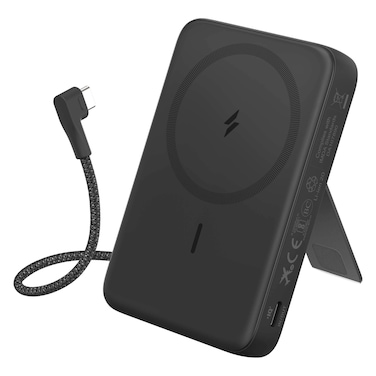 Anker Zolo Magnetic Power Bank with Built-in USB-C Cable and Stand, Black, 10000mAh
