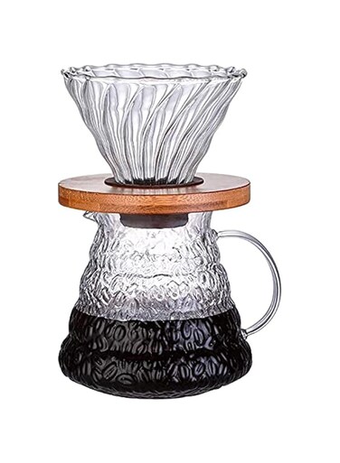 drea V60 Pour Over Coffee Maker Set, 600ml Coffee Server Pot with Glass Drip Filter Elegant Coffee Dripper Glass Carafe