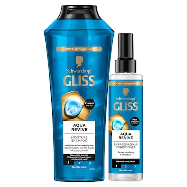 Gliss Aqua Revive Moisture Shampoo and Aqua Revive Express Repair Conditioner, 400ml+200ml