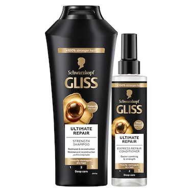 Gliss Ultimate Repair Strength Shampoo and Ultimate Repair Express Repair Conditioner, 400ml+200ml