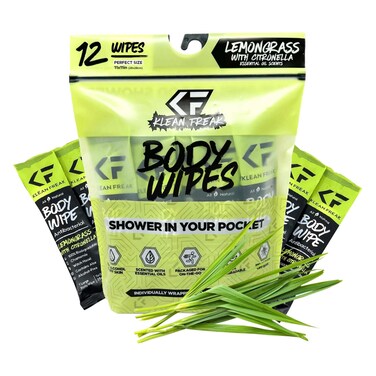 Klean Freak Body Wipes, Lemongrass with Citronella, 11x11 inch